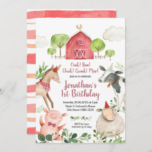 Boy Farm Animals Barnyard Birthday Invitation