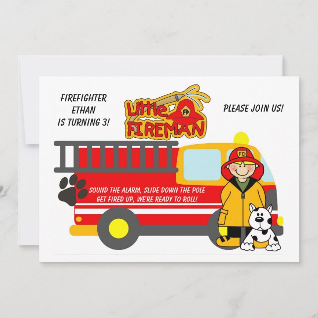 Boy Firefighter Fire Truck Invitation Anniversaire (Devant)