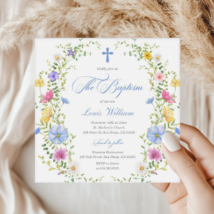 Boy Fleur sauvage Aquarelle Baptism Invitation