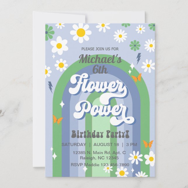 Boy Flower Power Invitation d'anniversaire, Invita (Devant)