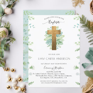 Boy/Girl Green Baptism Blue Mint Invitation