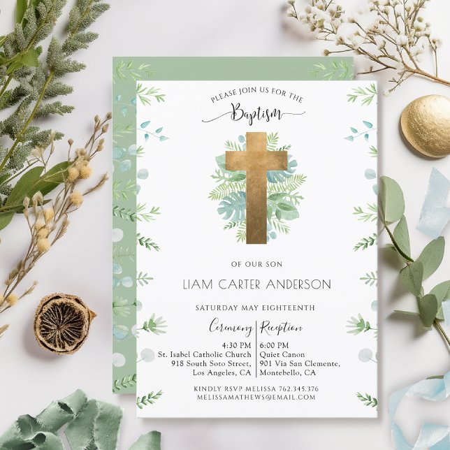 Boy/Girl Greenerm Baptism Mint Green Invitation (Créateur téléchargé)