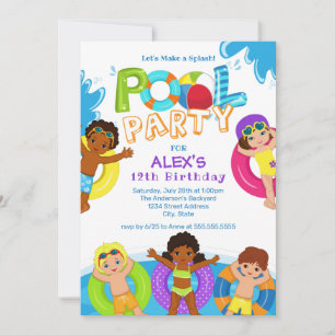 Boy Girl Pool Party 12ème anniversaire Invitation