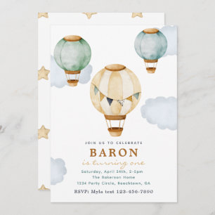 Boy Hot Air Balloon Invitations Anniversaire