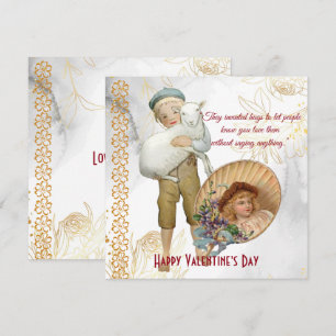Boy Hugs Sheep Flower Girl Carte Valentine Vintage