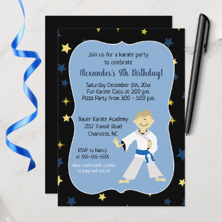 Boy Karate Anniversaire Invitations Ceinture bleue