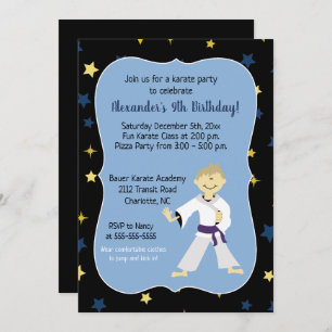 Boy Karate Anniversaire Invitations Ceinture viole