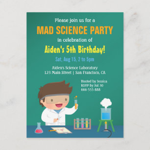 Boy Loves Mad Science Invitations à la fête d'anni