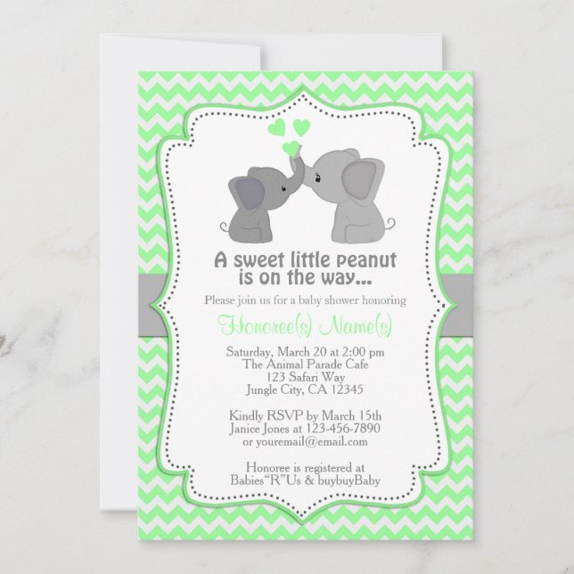 Boy Mint Elephant Baby Shower Invitations Chev 362 (Devant)