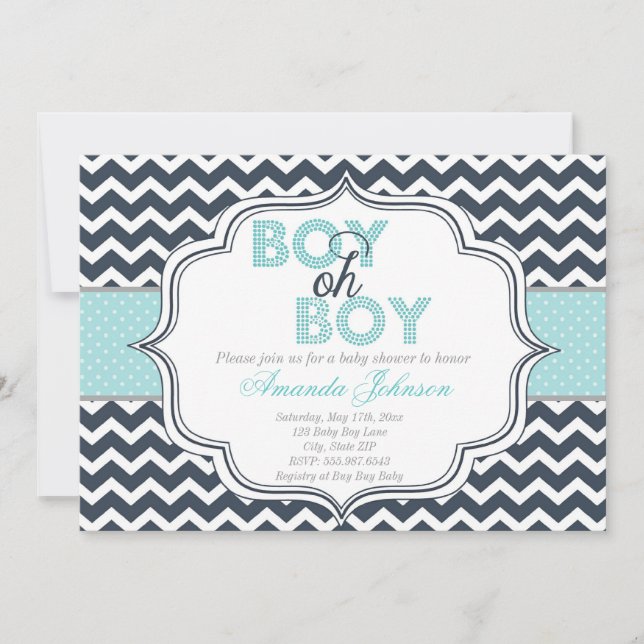 Boy Oh Boy Chic Chevron Baby shower Invitation (Devant)