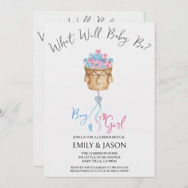 Boy Or Girl Blue Or Pink Gender Reveal Invitation (Devant / Derrière)