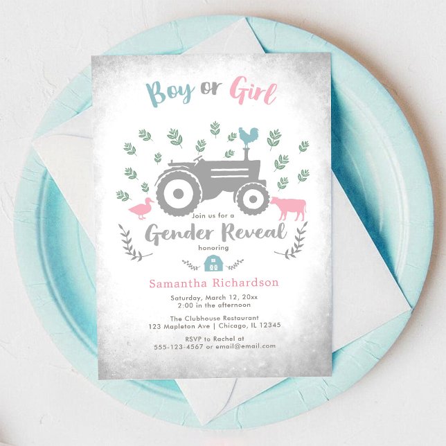 Boy or Girl Farm Tractor Gender Reveal Invitation (Créateur téléchargé)