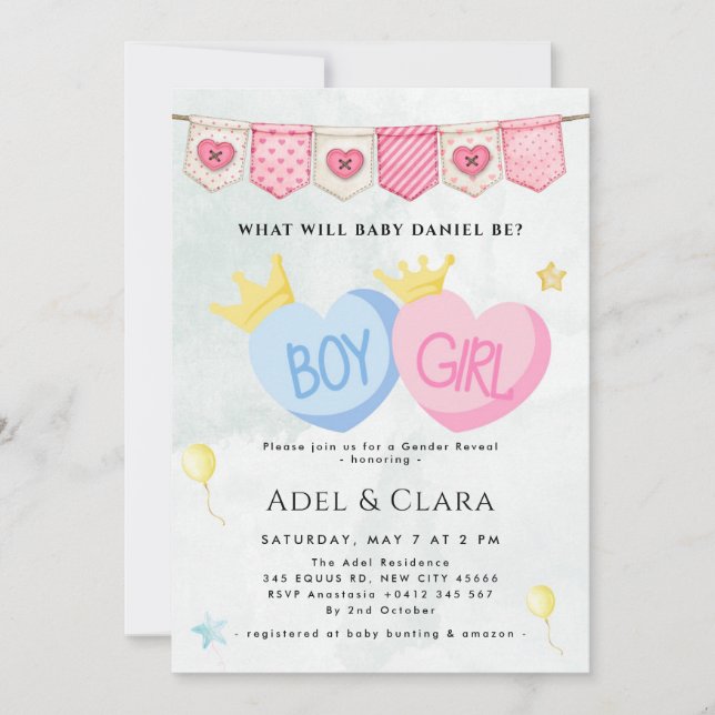 Boy or Girl Gender Reveal Invitation (Devant)