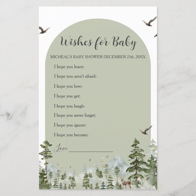 Boy Pine Tree Forest Baby shower Voeux pour bébé (Devant)