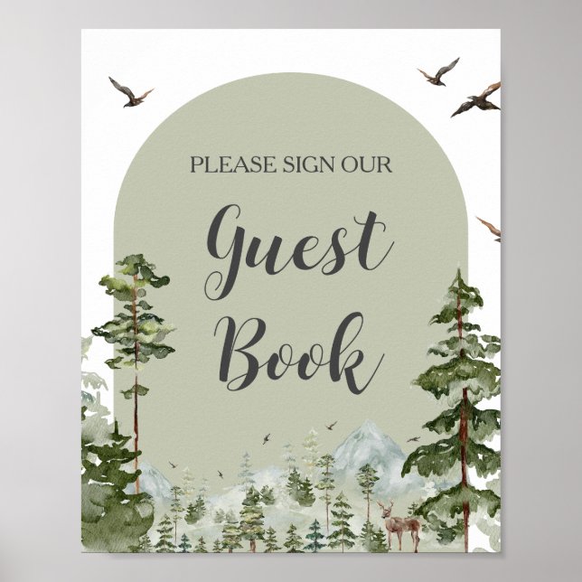 Boy Pine Tree Mountain Baby shower Livre d'or (Devant)
