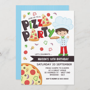 Boy Pizza Party Anniversaire Invitation