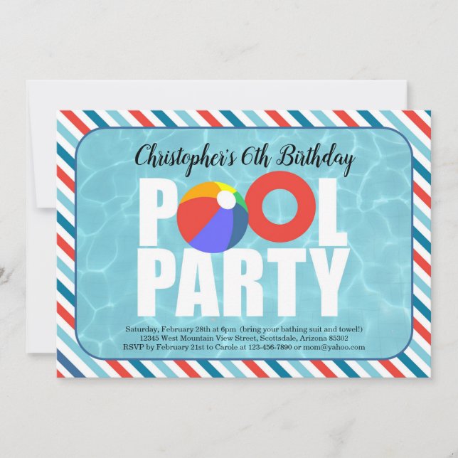 Boy Pool Party Anniversaire de fête Invitation (Devant)