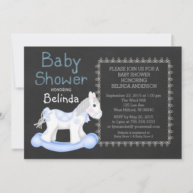 Boy Rocking Horse Baby shower Invitation (Devant)
