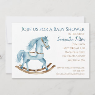 Boy Rocking Horse Baby shower Invitation Bleu