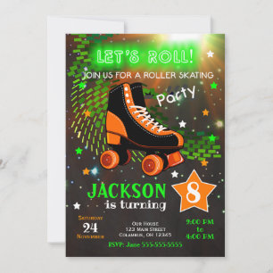 Boy Roller Patinage Anniversaire Invitation Neon