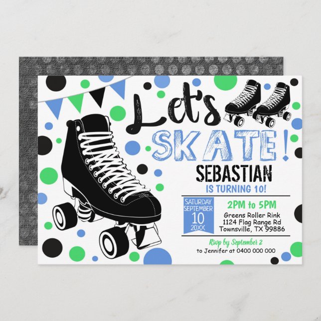 Boy Roller Skating Invitation Rollerskating Party (Devant / Derrière)