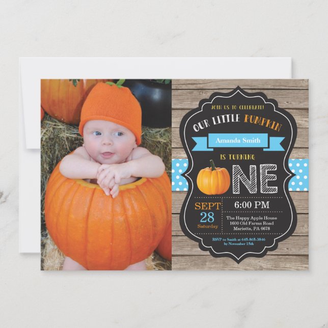 Boy Rustic Citrouille Invitation d'anniversaire (Devant)