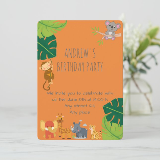 Boy Safari Birthday Invitation (Debout devant)
