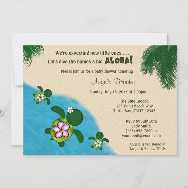 BOY Sea TURTLE Baby shower Invitation TWIN (Honu)  (Devant)