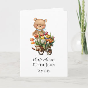 Boy Teddy Rustic Floral Card Faire-part
