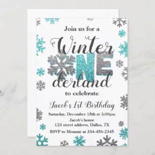 Boy Winter ONE derland Anniversaire Invitation Par