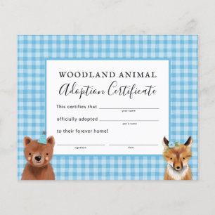Boy Woodland Certificat d'adoption de fête d'anniv