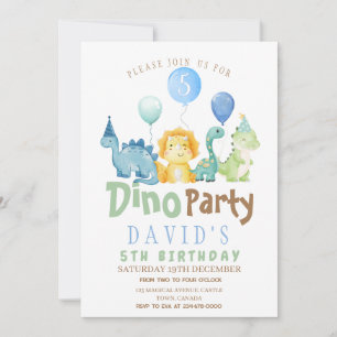 Boys 5e Dino Anniversaire Fête Invitation