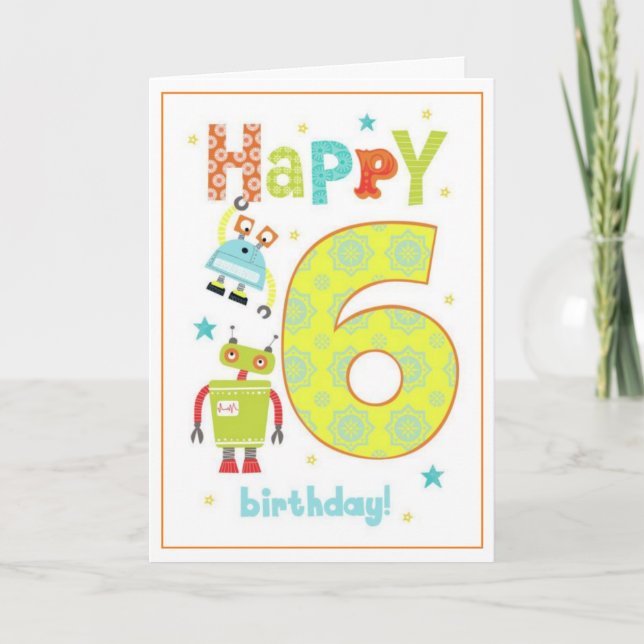 Boys 6e carte d'anniversaire - Robots (Devant)