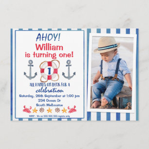 Boys Aquarelle Nautique Anniversaire Invitation