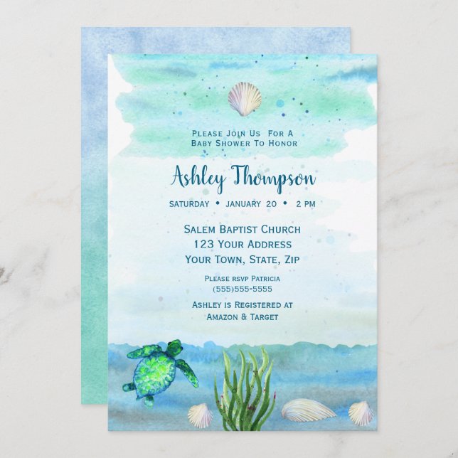 Boys Baby shower de tortue de mer Invitation (Devant / Derrière)