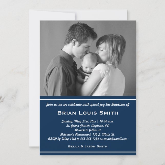 Boys Baptism Invitation photo - Navy Blue (Devant)