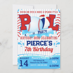Boys Baseball Anniversaire Pool Party Invitation
