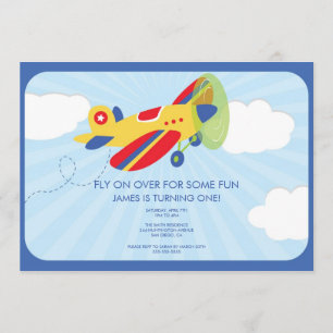 Boy's Birthday Invitation Cute Avion