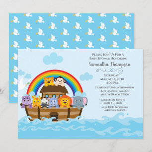 Boys Blue Noah's Ark Baby shower Invitation