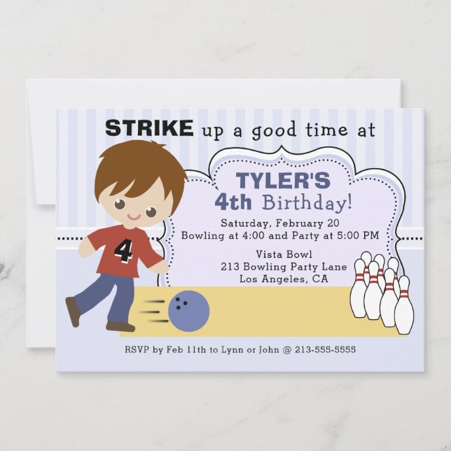 Boys Bowling Alley Anniversaire Fête Invitation (Devant)