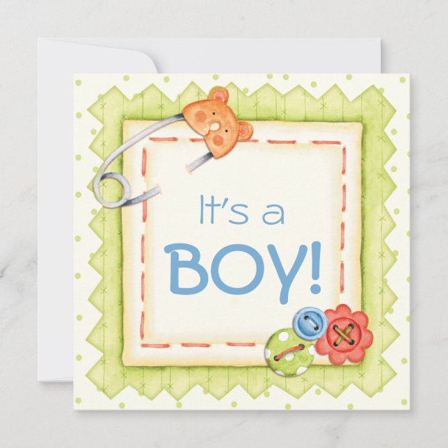 Boys, Buttons & Bears Baby shower Invitation (Devant)
