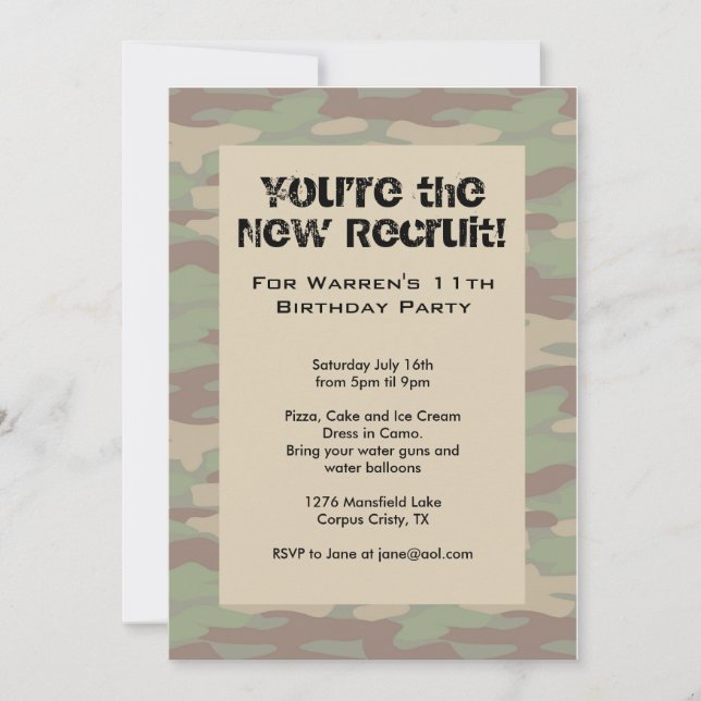 Boys Camo Army Invitations (Devant)