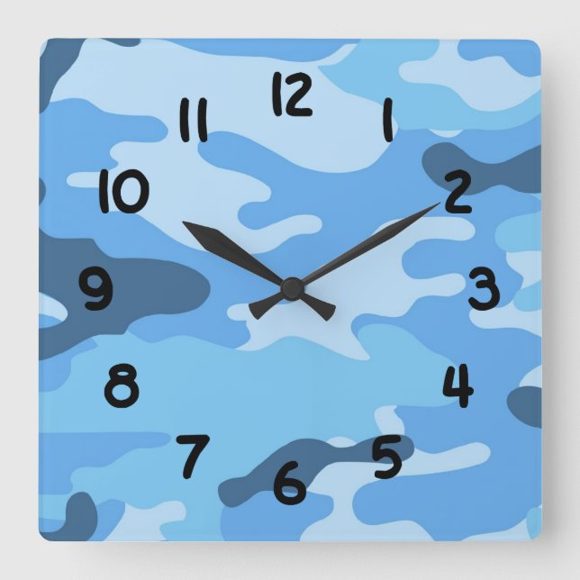 Boys camouflage bleu horloge murale (Recto)