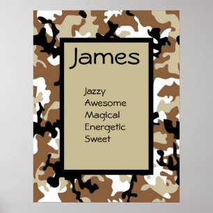 Boys Camouflage Militaire Nom de l'Armée Poster