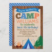 Boys Camping Anniversaire Fête Invitation
