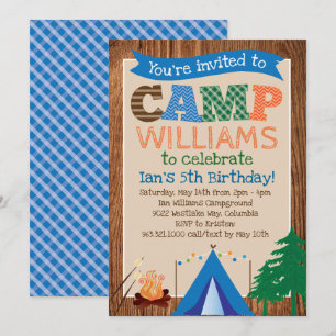 Boys Camping Anniversaire Fête Invitation