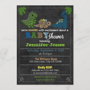 Boys Chalkboard Dinosaur Baby Shower Invitations