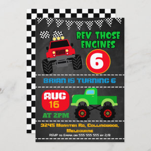 Boys chalkboard monster camions invitation anniver