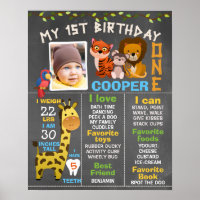 Boys Chalkboard Safari Thème Milestone Poster