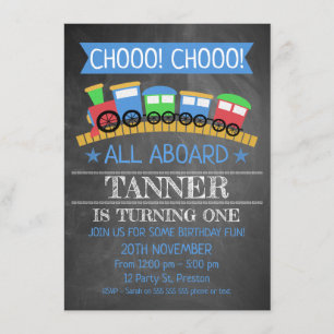Boys Chalkboard Train Anniversaire Fête Invitation